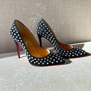 RARE Christian Louboutin Krtstalic 100 Veau Velours/Crystal spike size 38